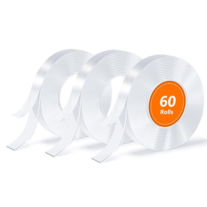 3 Rolls Double Sided Tape, Nano Tape, Transparent Adhesive Tape, Traceless Adhesive Tape, Removable, Washable, Reusable, Suitable for Carpets, Photo Walls, 9.85 Feet Per Roll