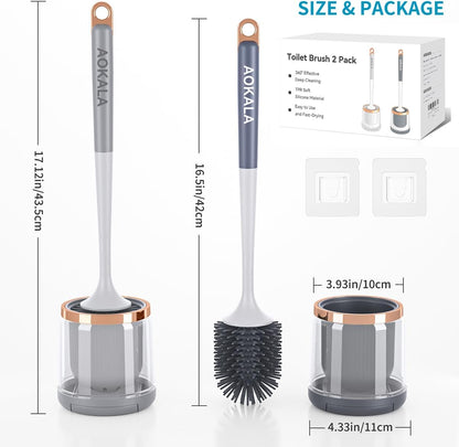 Silicone Toilet Brush Set, 2 Pack Toilet Bowl Brush and Holder with Tweezers Long Handle, Toilet Cleaner Brush for Bathroom Deep Cleaning, Elegant Toilet Scrubber Bathroom Decor Accessories