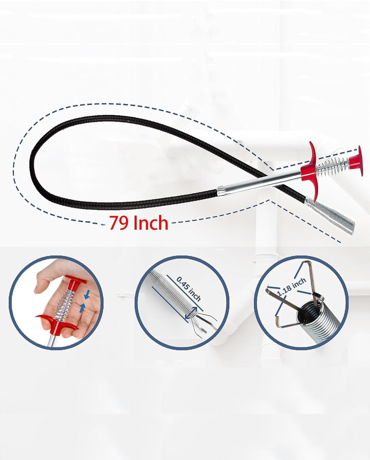 Drain Snake,79 inch Flexible Grabber Claw Pick Up Reacher Tool,Drain Clog Remover - Gutter Cleaning Tools for Home Sink, Bathroom Tub,Drain, Toilet, Tight Spaces