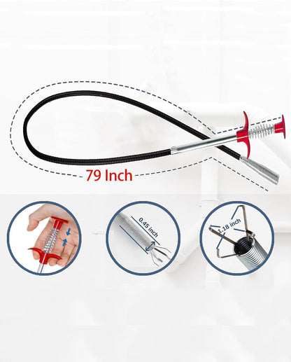 Drain Snake,79 inch Flexible Grabber Claw Pick Up Reacher Tool,Drain Clog Remover - Gutter Cleaning Tools for Home Sink, Bathroom Tub,Drain, Toilet, Tight Spaces