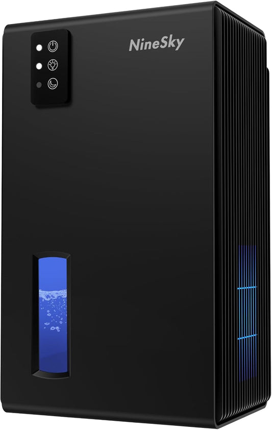 NineSky Dehumidifiers for Home, 1000 Sq.Ft Dehumidifier with 95oz Water Tank, Quiet Dehumidifier for Basement Bathroom Bedroom with 7-Color Ambient Light & Auto Shut Off, Sliver