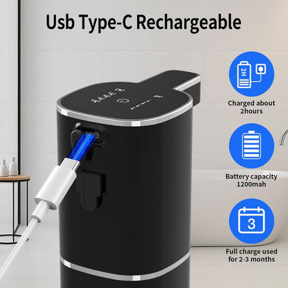 Automatic Foaming Soap Dispenser, Touchless Hand Soap Dispenser, USB Rechargeable, 4 Adjustable Levels, 14.2 oz (420 ml) Large Capacity, for Bathroom, Kitchen & School (Black, Foaming)