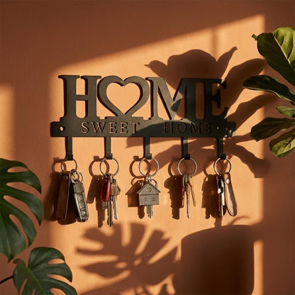 Key Holder Hooks Organizer Hanger Rack Wall Mounted Sweet Home Metal Decor Stylish and Practical for Entryway Front Door Kitchen Hallway Garage Mudroom Office Hardware Included Black