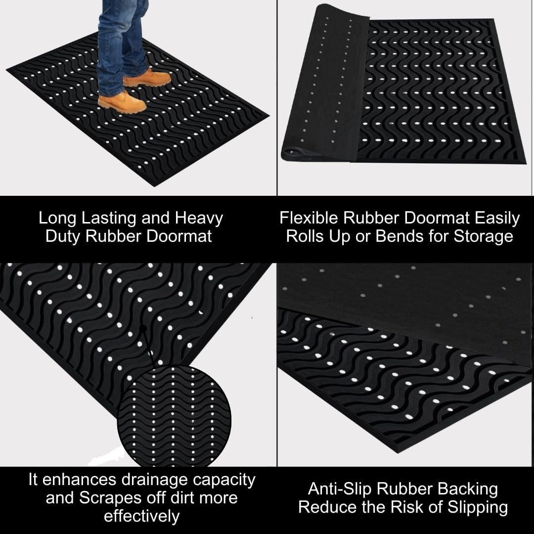 A1HC New Natural Rubber Premium Scrapper Door Mats-Keeps Mud and Dirt Away for Commercial and Residential Use, Office Entrance, Retail, Restaurants, Homes & Any Areas Where is Heavy Traffic 36"x60"