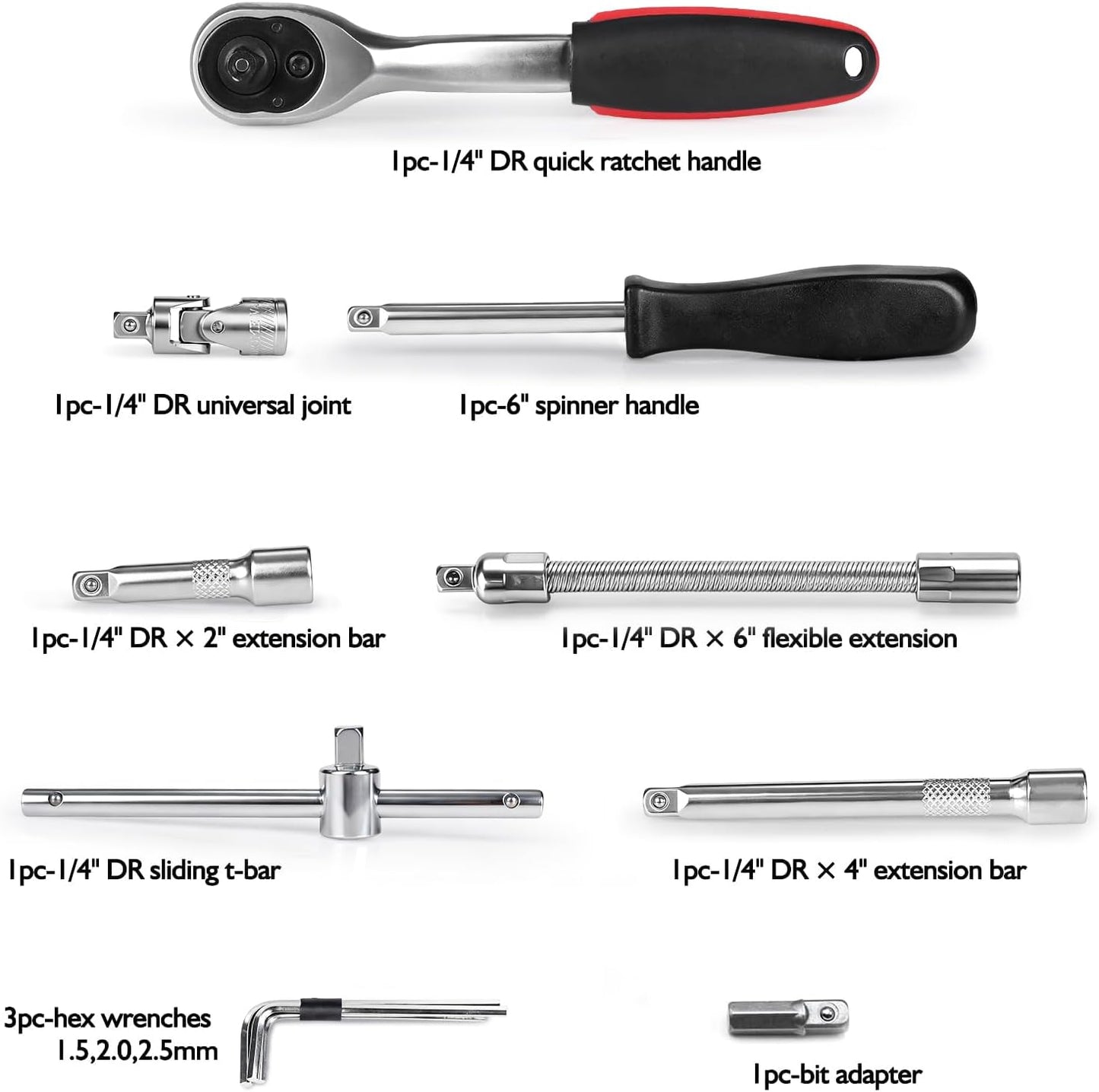 Egofine 46 Pieces 1/4 inch Drive Socket Ratchet Wrench Set, with Bit Socket Set Metric and Extension Bar for Auto Repairing and Household, with Storage Case