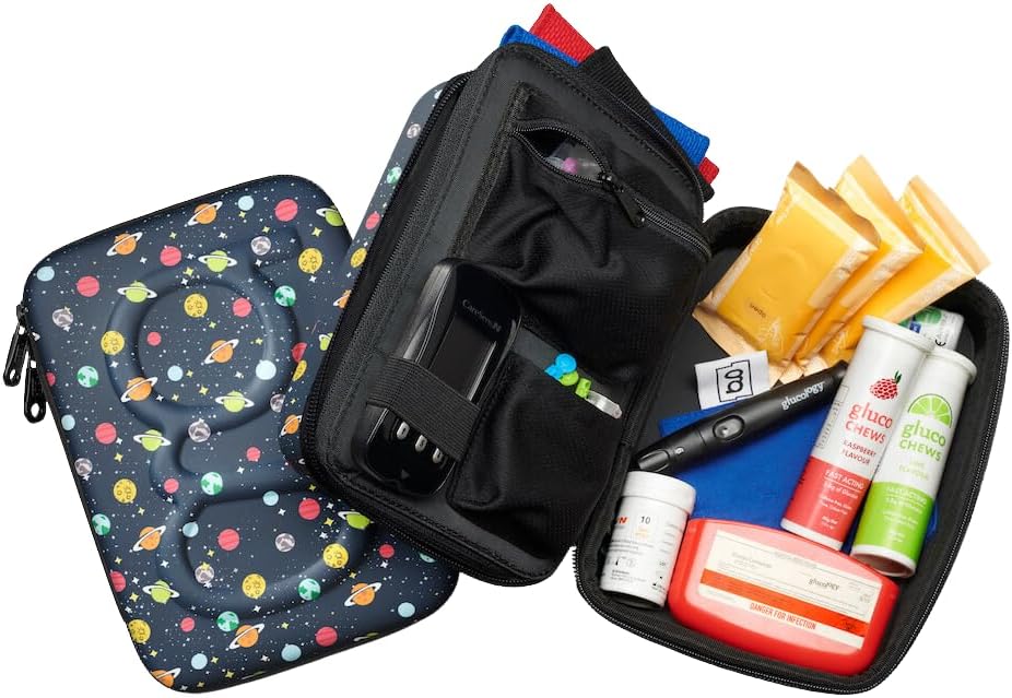 Glucology Large Diabetes Travel Case Hard Shell, Organizer for Glucose Monitor, Insulin Pen, BGL Strips, Syringe, Needles & Diabetic Supplies, Premium & Durable with Extra Compartment, Black