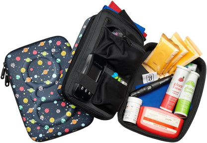 Glucology Large Diabetes Travel Case Hard Shell, Organizer for Glucose Monitor, Insulin Pen, BGL Strips, Syringe, Needles & Diabetic Supplies, Premium & Durable with Extra Compartment, Black