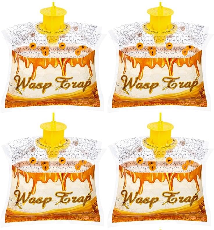 4 Pack Disposable Wasp Traps Outdoor Hanging Carpenter Bee Traps for Outside Yellow Jacket Trap Hornet Trap Wasp Catcher for Bug Flies Patio Garden