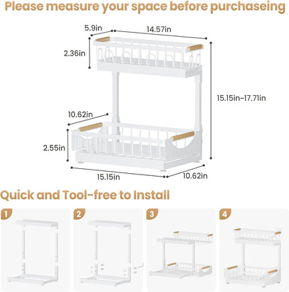 Under Sink Organizer and Storage for Bathroom and Kitchen - 2 Pack 3 Tier Under Cabinet Pull Out Shelf Organizers - Slide Out Drawer Organization for Home Cabinets Shelves and Drawers
