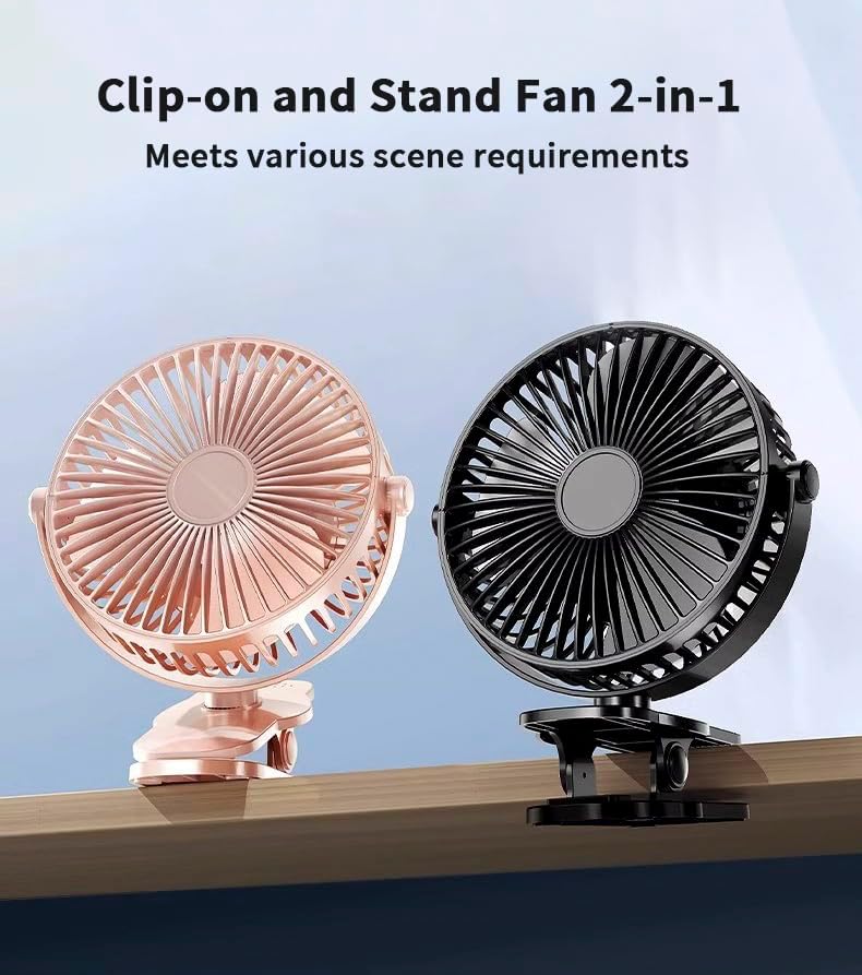 Compact USB Rechargeable Clip on Fan, 6 Inches Portable Personal Fan for Outdoors, Car Seat, Gym - Black