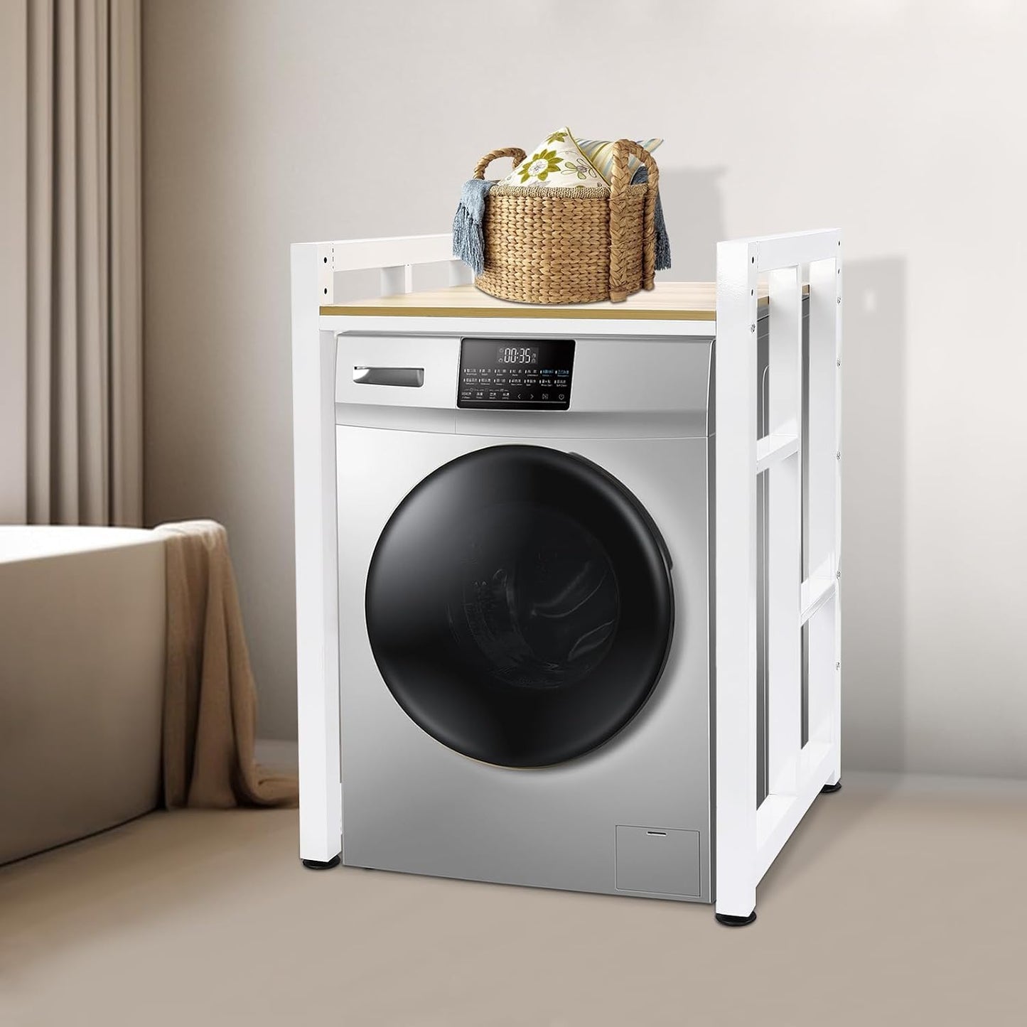Over Washer and Dryer Shelves,Dryer Storage Shelf,3 Tiers Laundry Room Storage and Organizer Standing Shelf,Height Adjustable Laundry Room Shelves, Load-Bearing Capacity 22lbs (Log)