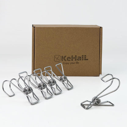 12+2 PCS 304 Stainless Steel Short Tail Hanger Clip with Hook, Durable Hanging Clips, Heavy Duty Multifunctional Hangers Use for Display Storage Items