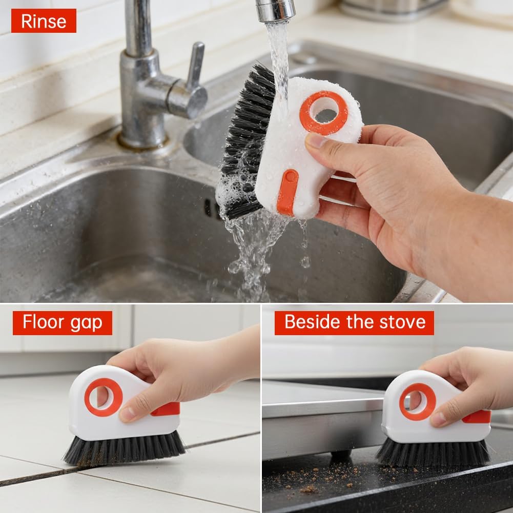 2 in 1 Groove Cleaning Brush, Window Track Cleaning Tools with Hidde n Scraper, Crevice Cleaner Tool for Sliding Door, Window Sill & Seal