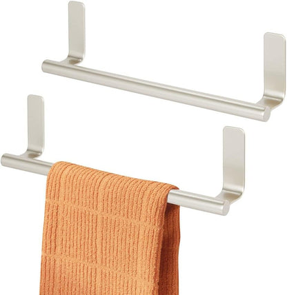 mDesign Steel Wall-Mounted Towel Rack Storage Holder - Self-Adhesive Space Saving Bar for Kitchen, Holds Hand and Dish Towels, Stick on Doors, Cabinet, Cupboard, Omni Collection, 2 Pack, Graphite Gray