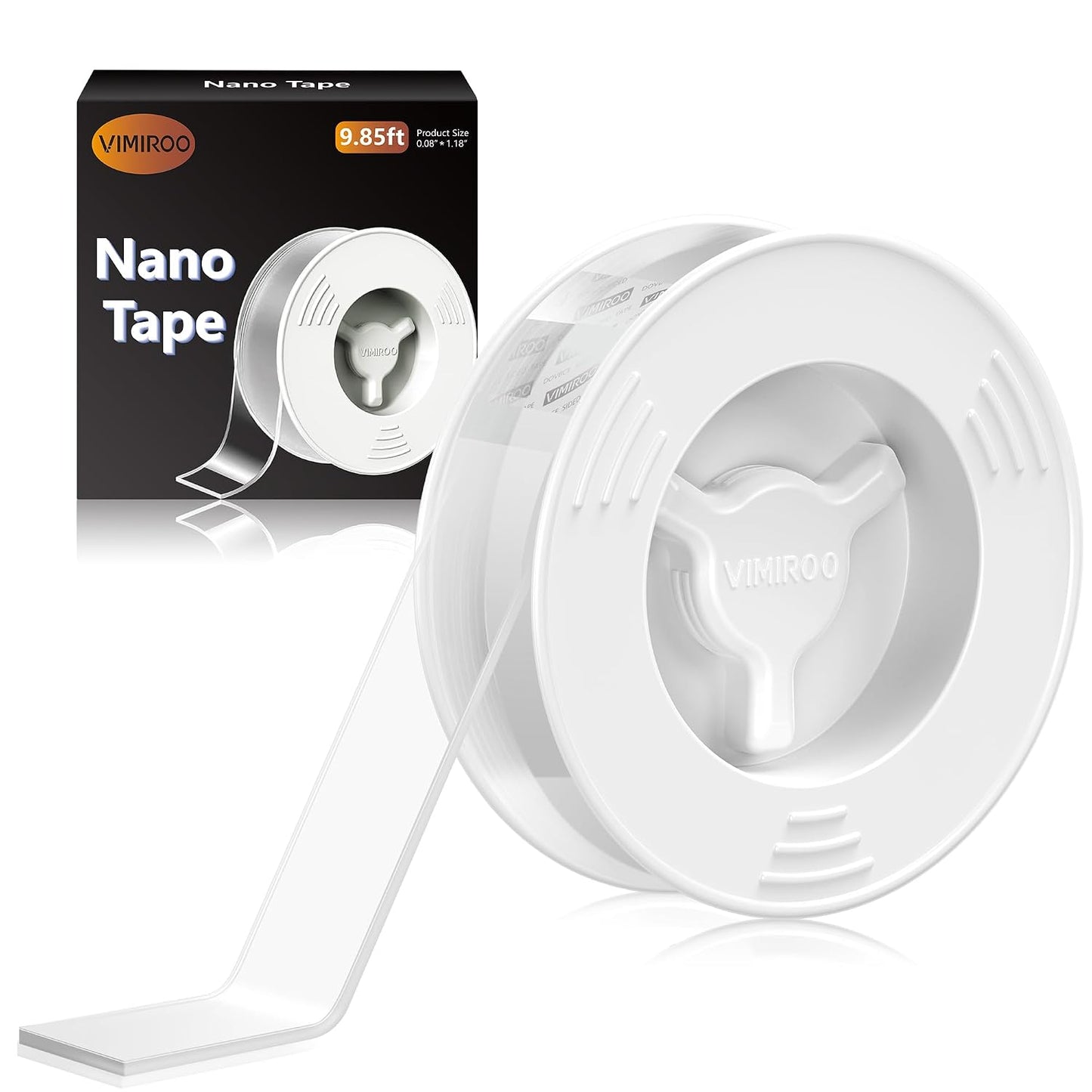 vimiroo Double Sided Tape Heavy Duty, Extra Large 9.85FT Nano Tape Double Sided Mounting Tape, Reusable Removable Transparent Wall Adhesive Strips for Poster Carpet, 2 Pack