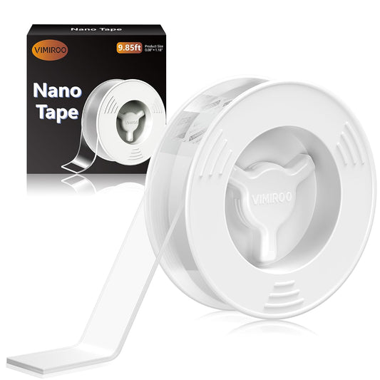 vimiroo Double Sided Tape Heavy Duty, Extra Large 9.85FT Nano Tape Double Sided Mounting Tape, Reusable Removable Transparent Wall Adhesive Strips for Poster Carpet, 2 Pack