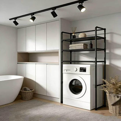 Heavy Duty Adjustable Metal Laundry Organizer, Space-Saving Over Washer & Dryer Storage Shelf for Bathroom, Balcony & Utility Room(White)
