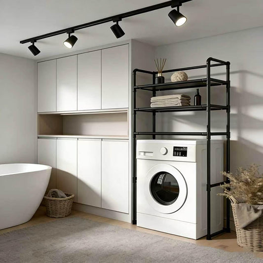 3-Tier Over Washer Shelf, Rustproof Metal Rack, Adjustable Storage for Laundry,Bathroom,Balcony(Black)