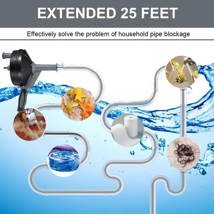 Drain Auger, Clog Remover with Drill Adapter, 25 Feet Flexible Plumbing Snake Use Manually or Powered for Kitchen, Bathroom and Shower Sink, Comes with Gloves (blue)
