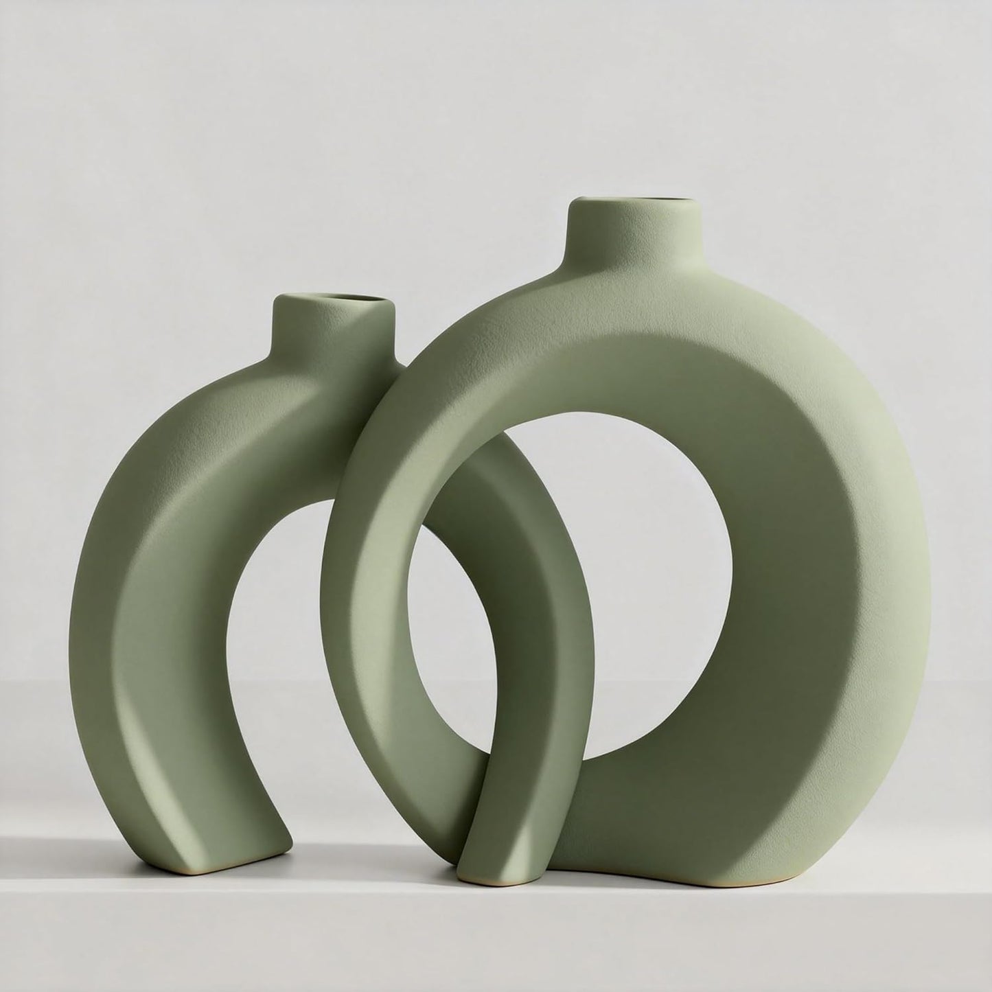 7.2″Hx8.9″H Donut Shape Decorative Vase Set of 2, Ceramic, Modern Minimalism Styles, Flowers or Plant Table Vases for Home Decor Living Room Shelf Entry Console Mantle Dining Centerpiece (Matte White)