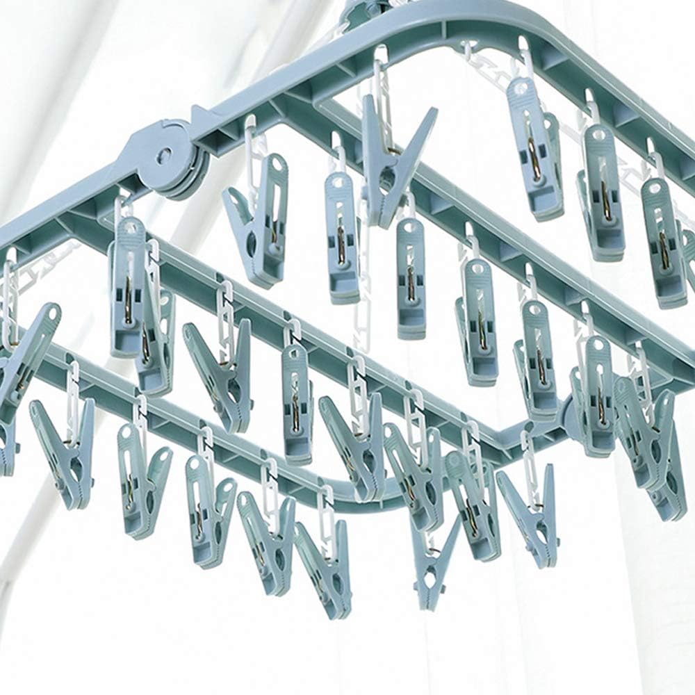 Clip and Drip Hanger Clothes Hanger Drying Rack 32 Clips (Blue)