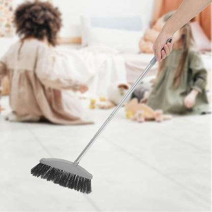 Heavy Duty Plastic Patio Broom with Long Handle for Indoor Outdoor Sweeping, Nordic Gray Floor Cleaning Broom Suitable for Kitchen, Garage, and Lobby Use