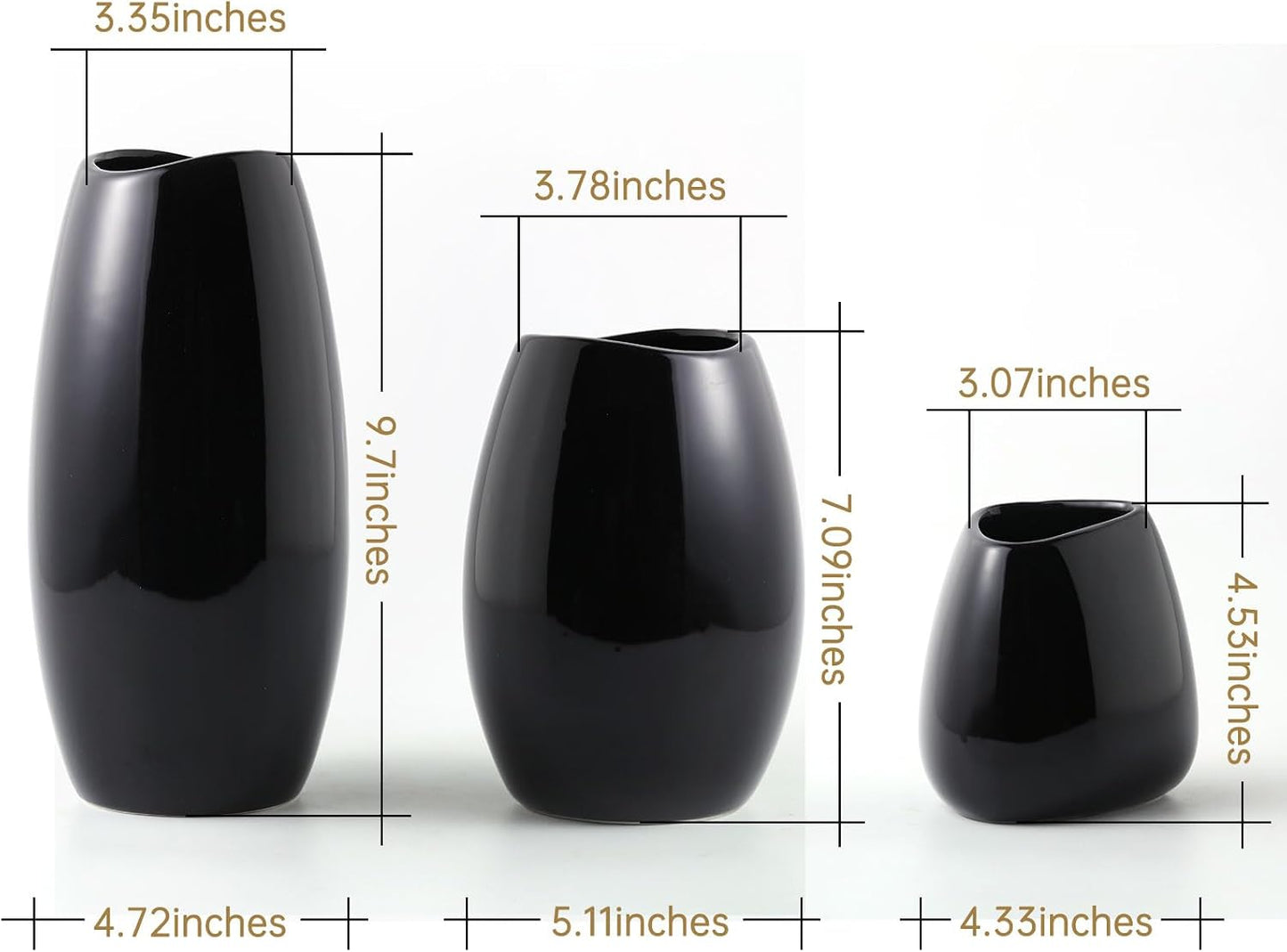 hjn Ceramic Vase Set of 3 White Flower Vase for Home Decor, Modern Decorative Vases for Flowers/Ideal Shelf Decor/Table/Living Room/Kitchen/Office-White