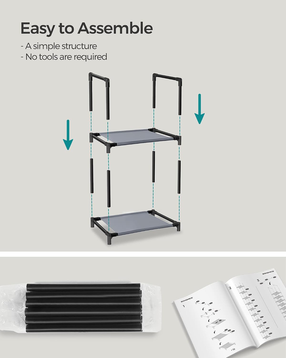 SONGMICS Shoe Rack, 10-Tier Shoe Shelf, Shoe Storage Organizer, 11 x 17.7 x 68 Inches, Metal Frame, Non-Woven Fabric Shelves, for Entryway, Bedroom, Black ULSH010B02