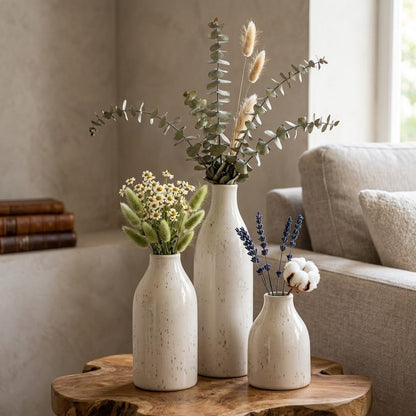 Ceramic Vase Set of 3, Small Flower Neutral Vases Home Decor, Pottery Rustic Farmhouse Decorative Vases, Modern Decor for Table Mantel Entryway Bookshelf Living Room Kitchen Bedroom