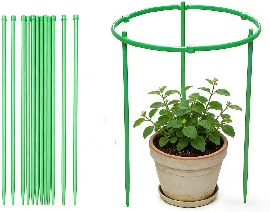 Plant Support Stakes Adjustable Plastic Ring 6 Cross Bars 2 Sets for Potted Plants Seedlings Indoor Outdoor Garden Support, 24.5*20