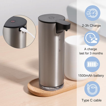 LAOPAO Automatic Soap Dispenser Foaming: Rechargeable Touchless Soap Dispenser Stainless Steel Foam Soap Dispenser for Bathroom Hand Soap Pump for Kitchen Xmas Gift, 9oz, White