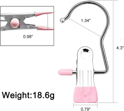 Clips for Hanging, Clothes Drying Clip Multifunctional Seamless Towel Hat Sock Windproof Pants Clip, Stainless Steel Hook Hanger Clips for Pants, Socks, Towels, Hats, Boots, and Travel
