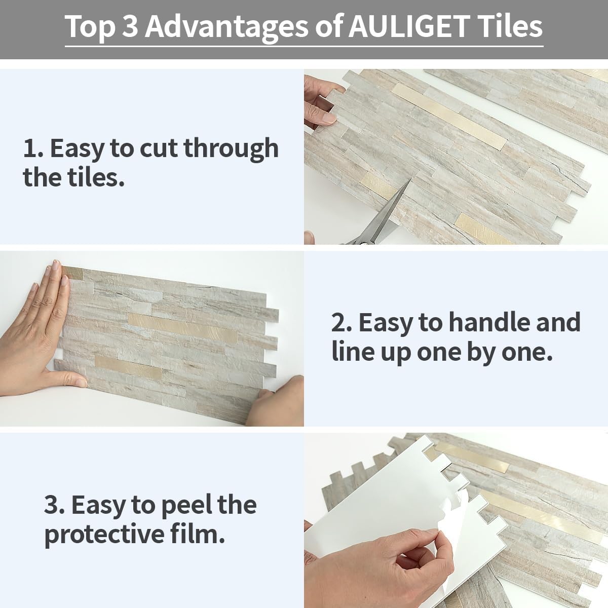 AULIGET 20 Sheets Peel and Stick Backsplash, Black & Grey Wood Look PVC Mixed Metal Stick on Backsplash Tiles for Kitchen