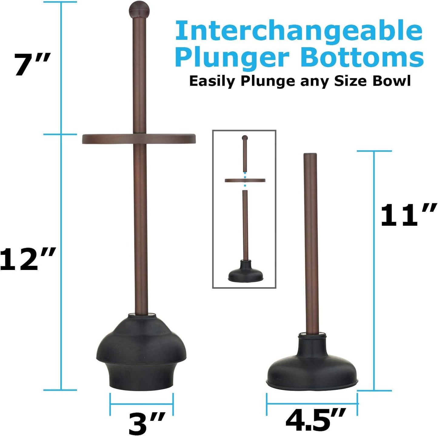 Blue Donuts Toilet Brush and Plunger Set with Holder, Modern Chrome Bathroom Accessories Toilet Plunger and Toilet Bowl Brush Combo