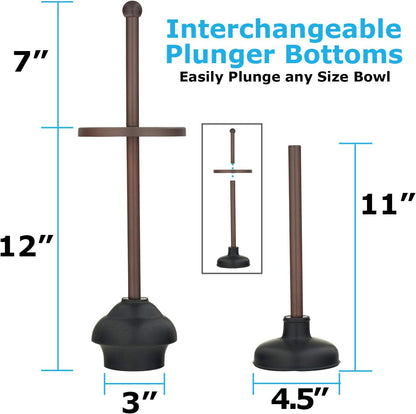 Blue Donuts Toilet Brush and Plunger Set with Holder, Modern Chrome Bathroom Accessories Toilet Plunger and Toilet Bowl Brush Combo