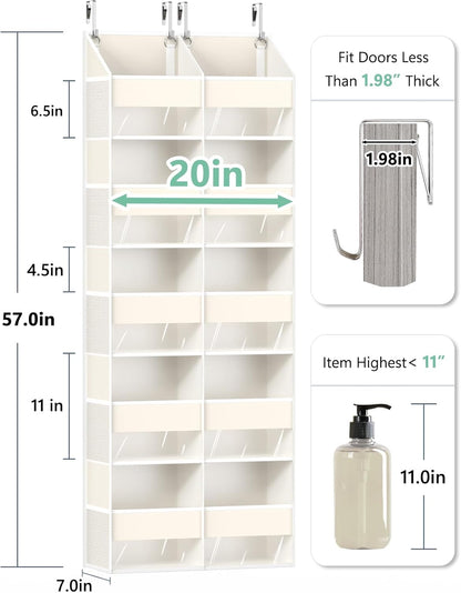 Heavy Duty Over The Door Organizer 5 Tiers, Extra Large Behind Door Storage of 10 Big Front & 10 Mesh Pockets, 80lb Weight Capacity, Hanging Doors Storage Organizer for Closet Bedroom Nursery, Grey
