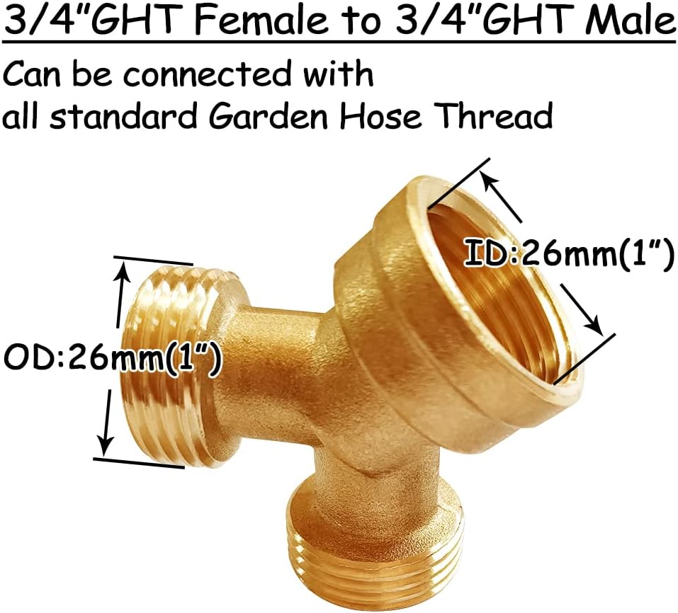 Uenede 2PCS Garden Hose Splitter Brass 3/4" GHT Thread Heavy Duty 2 Way Y Connector with Washers Garden Hose Adapter for Backyard Water Tap, Outlet, & Spigot