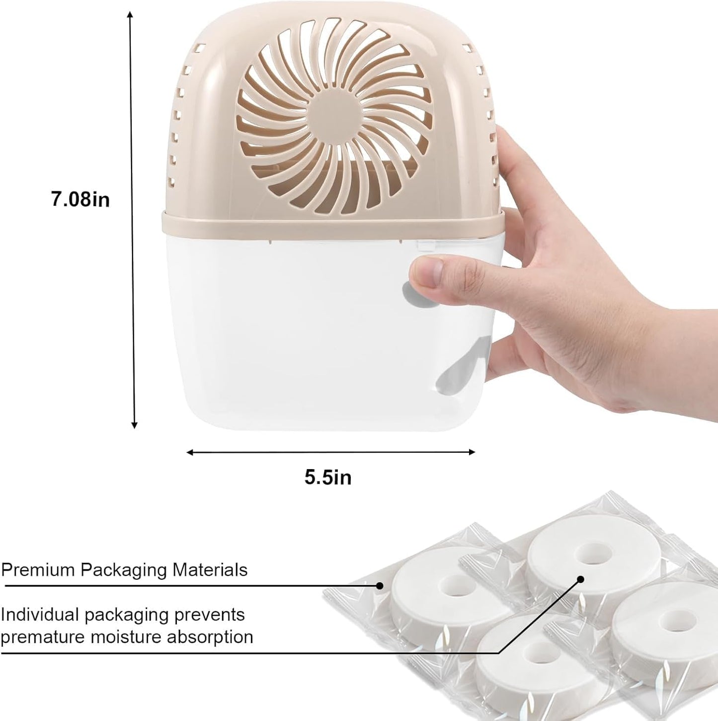 Moisture Absorber with 4 pack Moisture Absorber Refills Tablets, 15.9oz-7"H×5.5"W mini dehumidifier, Bathroom humidity absorber – Prevents Excess Moisture and Fragrance Free