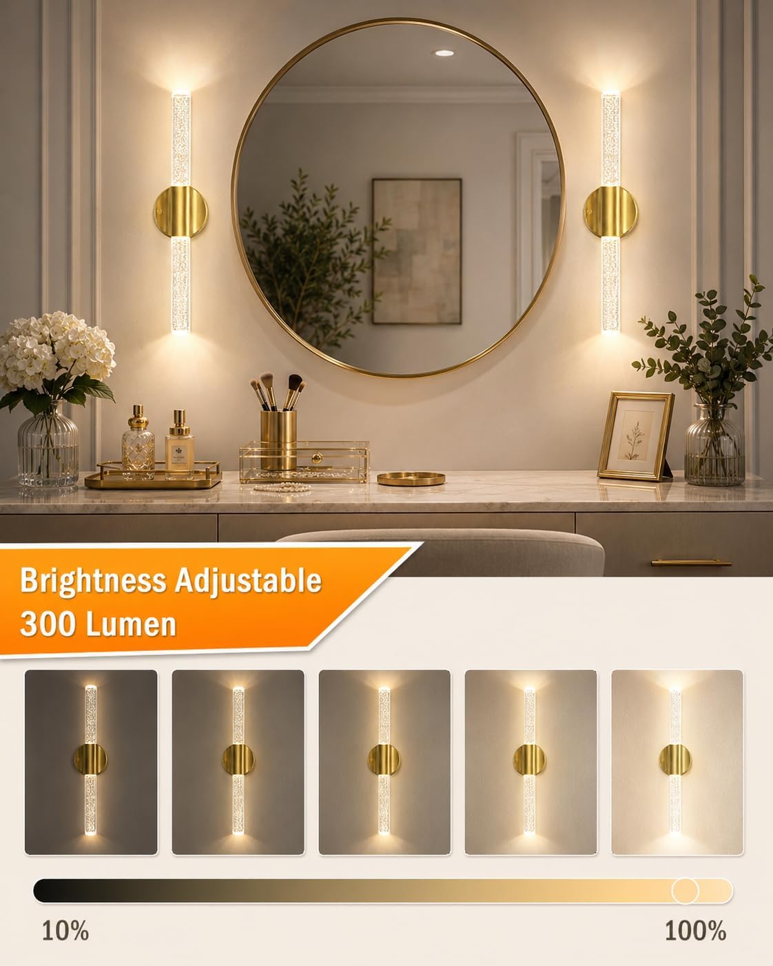 Peel and Stick on Wall Sconce set of 2, Rechargeable No Drill Gold Wireless Magnetic Battery Operated Wall Lights with Remote, Dimmable Cordless Wall Lamps for Bedroom Living Room Bathroom Decor