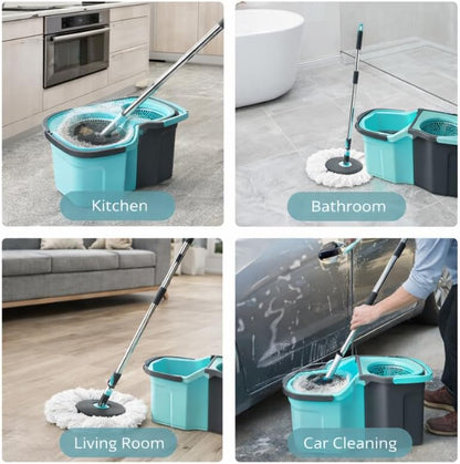 Casabella Spin Mop System with Extra Mop Head Refill - Two-Bucket Design with Splash Guard Built-in Measuring Cup and Scraper Tool with Easy Wring Pedal Spinner, 1.25-Gall (Mop)