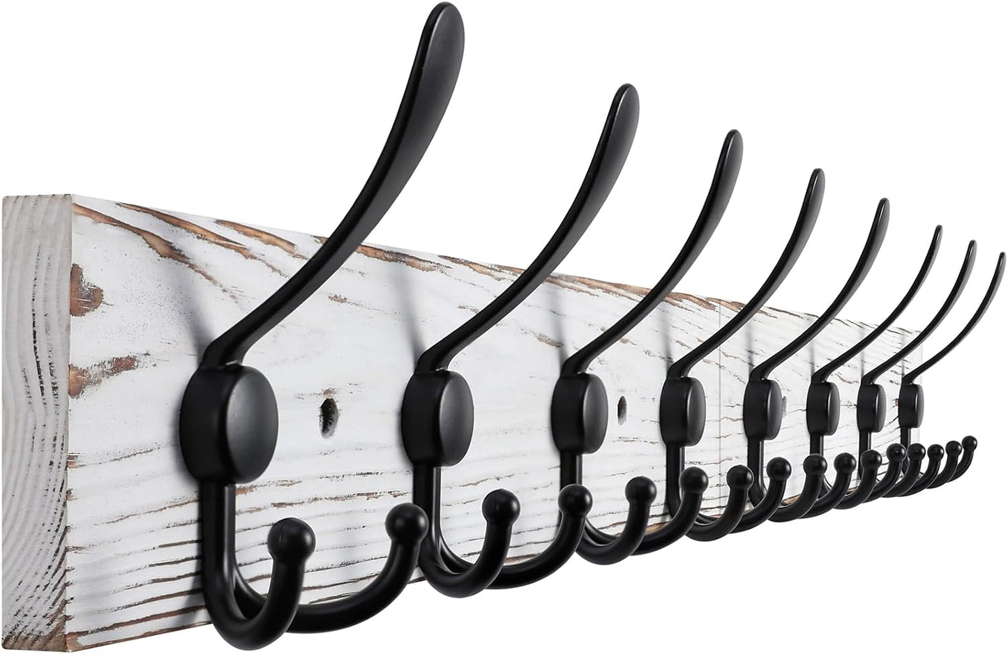 Kuhome 2pcs Coat Rack Wall Mount Wooden Hat Rack for Wall Hooks Pine Real Wood Plank 16.9" Brown Coat Hanger with 5 Triple Hooks for Hanging Coat Hat Jacket