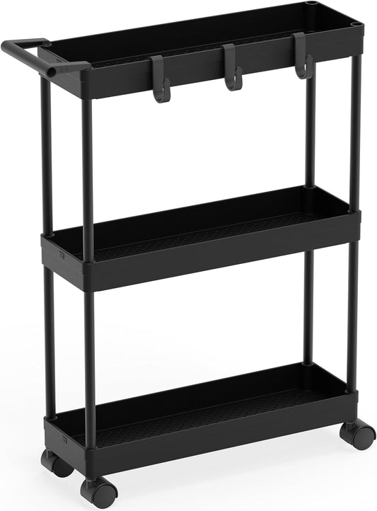 Simple Houseware 3-Tier Slim Rolling Cart w/Handle 5.5" Wx27.5 H, Turquoise | Storage Cart for Narrow Space (5.5-Inch Wide) Kitchen, Bathroom, Laundry Room