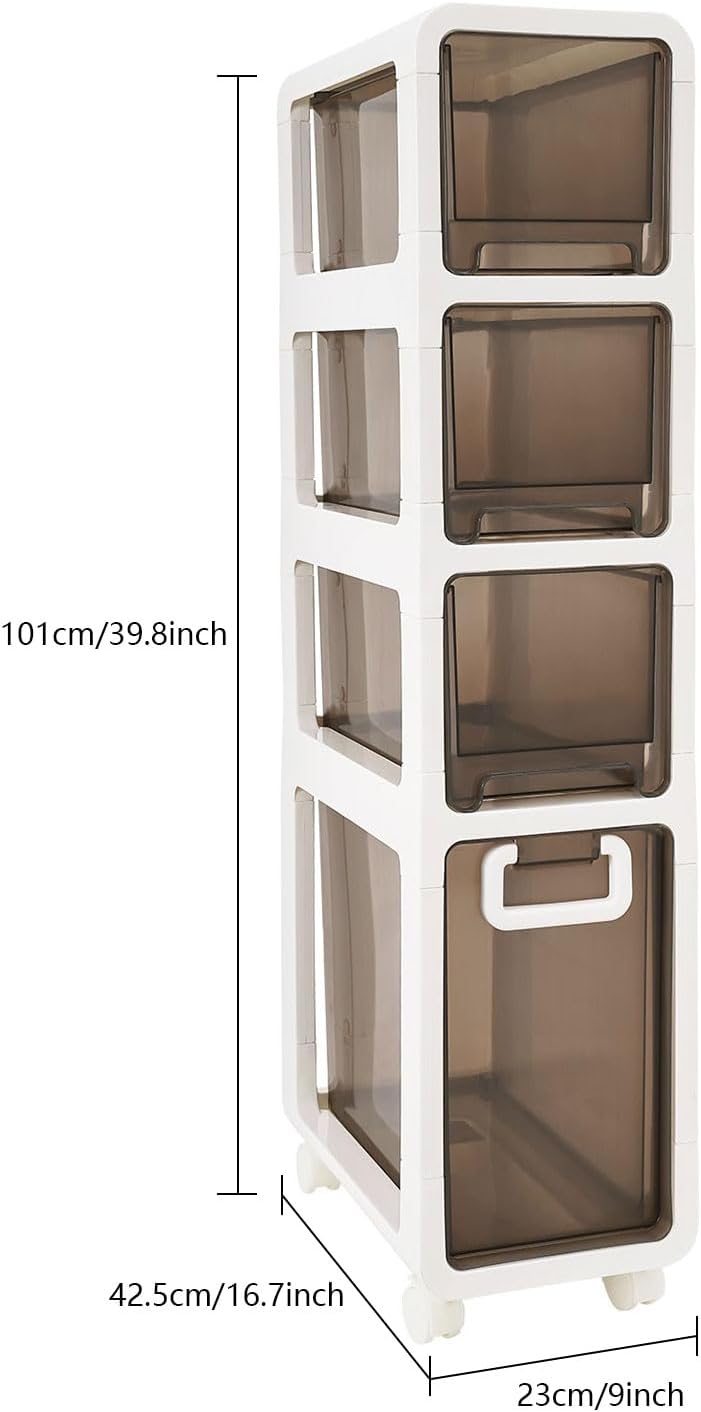5-Tier Slim Bathroom Storage Cabinet,Narrow Floor Cabinets with Drawers and Wheels,Rolling Narrow Organizer for Small Spaces,Kitchen,Laundry,7.9”W