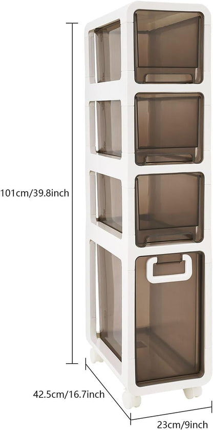 5-Tier Slim Bathroom Storage Cabinet,Narrow Floor Cabinets with Drawers and Wheels,Rolling Narrow Organizer for Small Spaces,Kitchen,Laundry,7.9”W