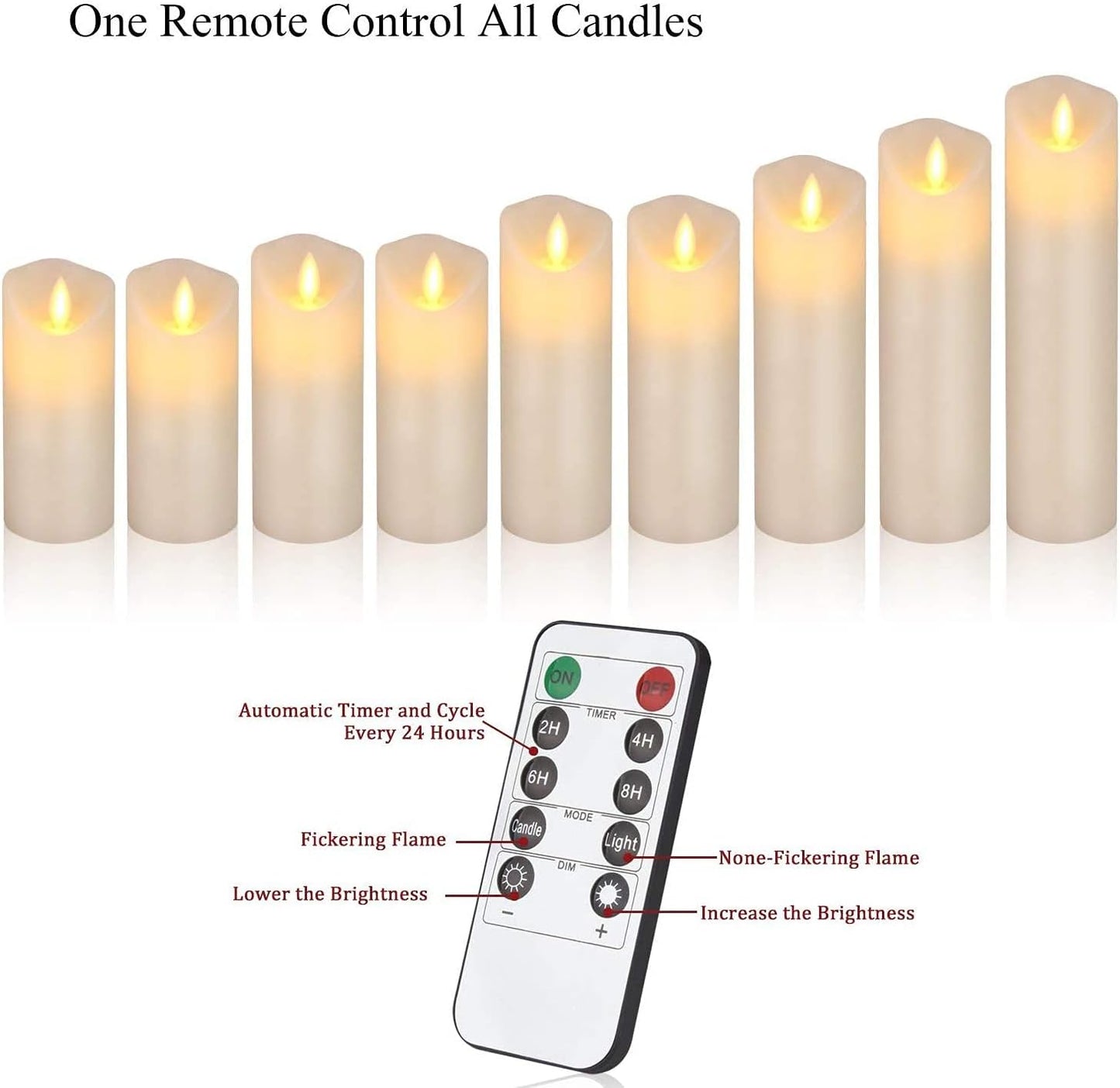 antizer Flameless Candles Set of 9 Ivory Dripless Real Wax Pillars Include Realistic Dancing LED Flames and 10-Key Remote Control with 24-Hour Timer Function 400+ Hours by 2 AA Batteries