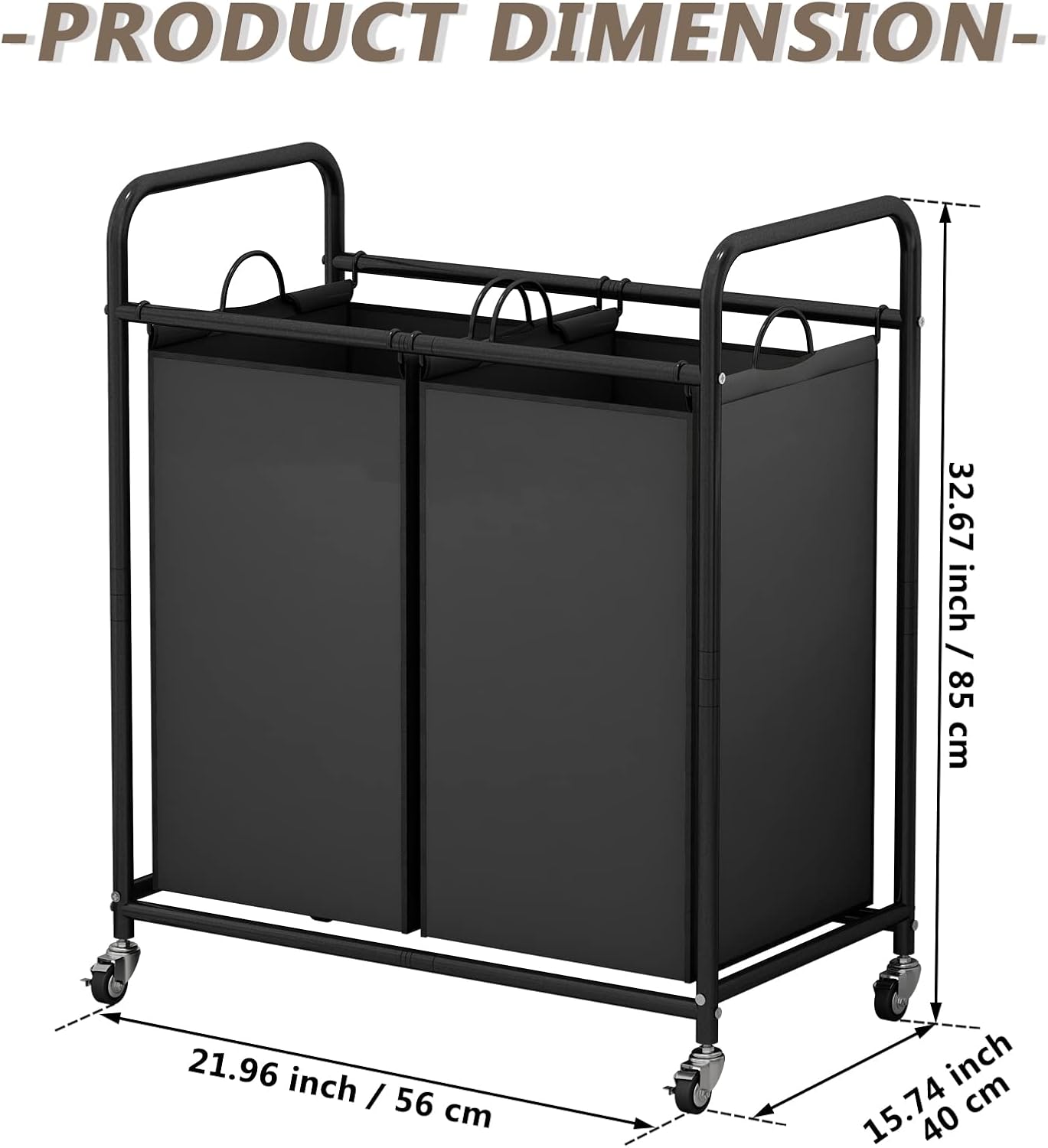 SUOERNUO Laundry Sorter Basket 2 Bag Laundry Hamper Cart with Rolling Lockable Wheels and Removable Bags Laundry Organizer Cart for Clothes Storage, Assorted