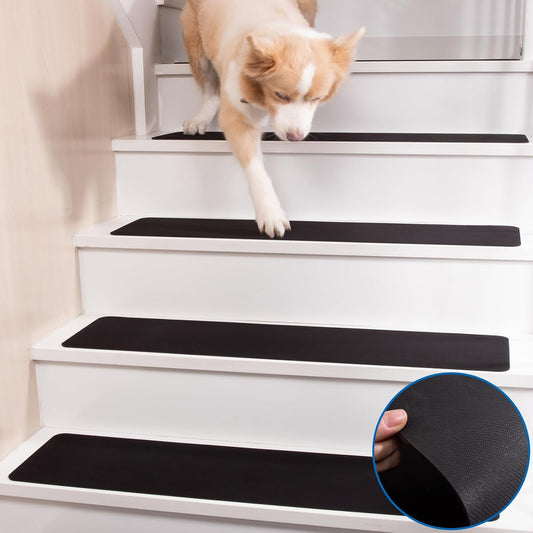Carpet Stair Treads Non Slip for Wooden Stairs, Rubber Backed Indoor Stair Treads with Tech Fabric Surface, Anti Slip Stair Covers, 30" x 8", Set of 15, Black