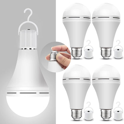 Neporal 4 Pack Emergency-Rechargeable-Light-Bulb, Stay Lights Up When Power Failure, 1500mAh 15W 80W Equivalent LED Light Bulbs for Home, Camping, Tent (E27, with Hook) (Daylight)