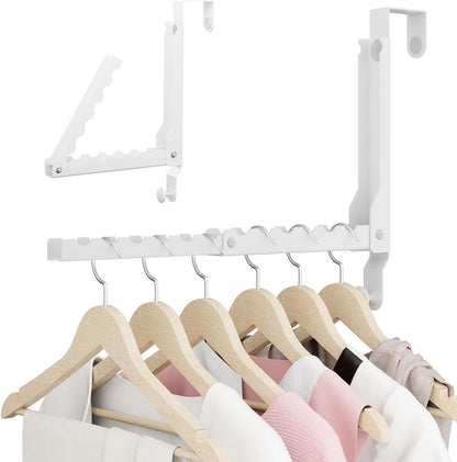 2 Pack Over The Door Hanger Folding Clothes Drying Rack, Folding Hanging Coat Rack for Indoor Laundry Room Compact Small Space Foldable Portable Clothing Hanger Hook Collapsible (Wihte-2(Upgraded))