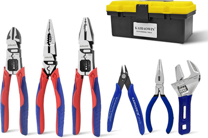 KAIHAOWIN 11-Piece Home Tool Kit with Carry Case - CR-V Steel Pliers Set, Wrench, Hammer, Screwdriver & Wire Cutter for DIY Repair, Automotive, Plumbing & Household Maintenance